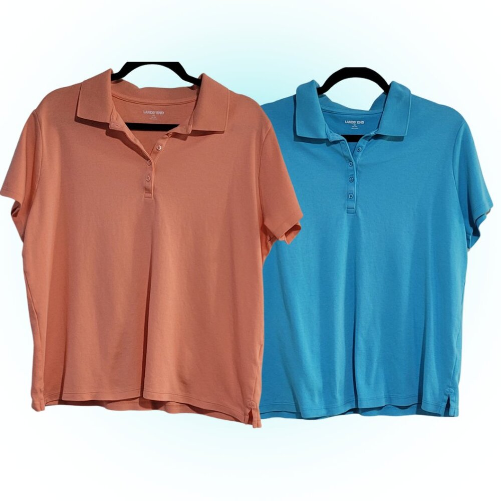 LANDS' END 2 PACK WOMEN'S POLO COTTON SHIRTS EUC 1X XL